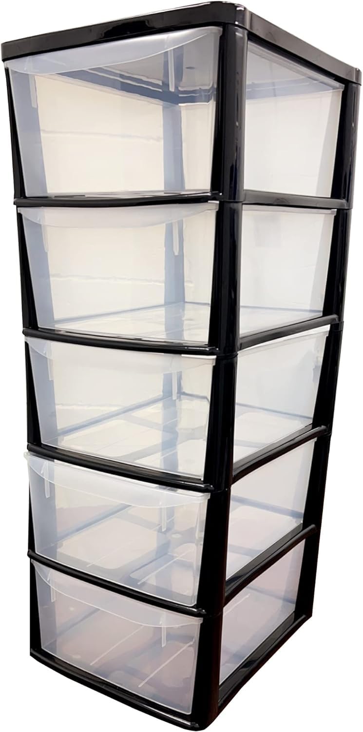 5 Plastic Storage Drawers Large Tall Tower Unit for Home, School, Office, Bedroom & Living Room With Clear Drawers (1)