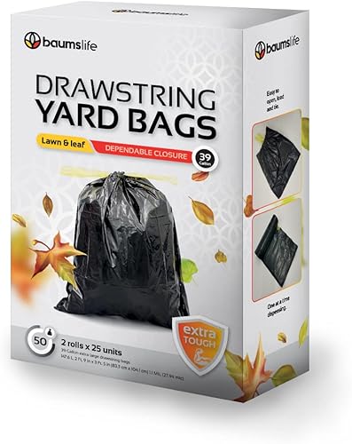 Bolsas de basura resistentes de 39 galones, bolsas de basura grandes y fuertes con cierre de cordón, bolsas altas para cocina, patio, césped y hojas