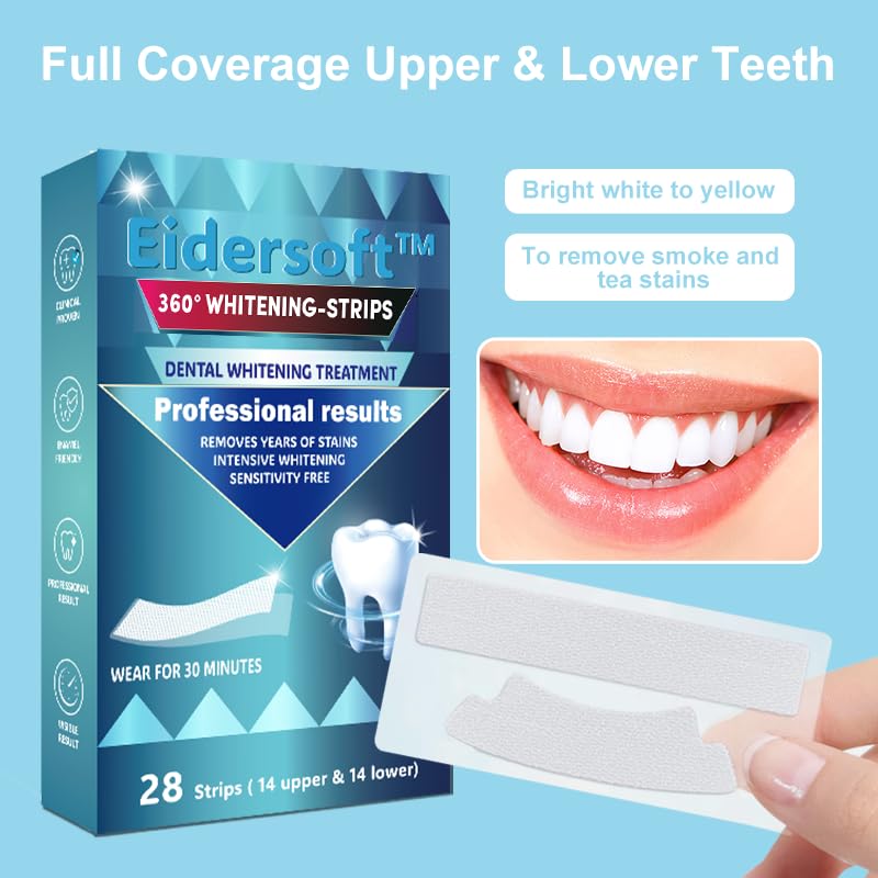 Image of 360 Professional Teeth Whitening Strips, Removes Years of Stains for Beautiful Smile, Results in 30 min, Non-Slip, Enamel Safe for Sensitive Teeth, 28 Strips (14 Treatments), Vegan & Mint Flavor