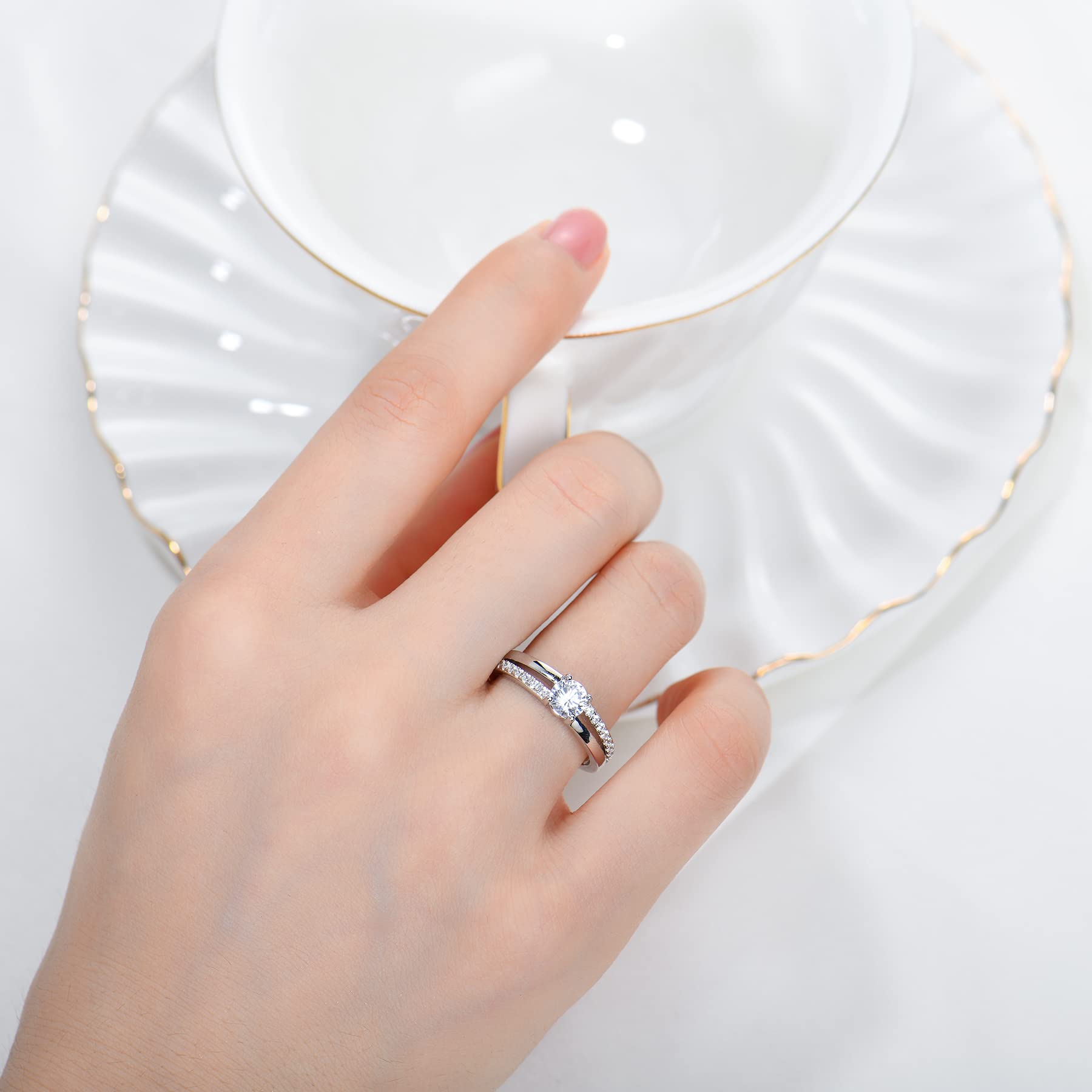 YL - Anillo para mujer, compromiso, anillo de plata y alianza para mujer, anillo de boda 925