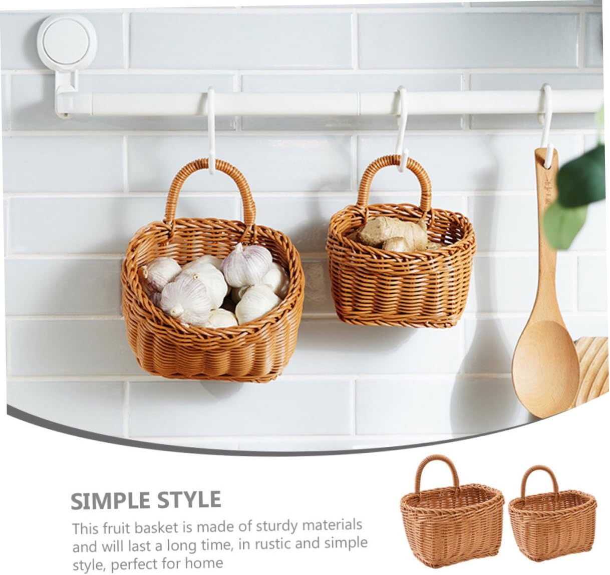 Luxshiny 6pcs Hanging Woven Storage Basket Wall-mounted Ginger Garlic Baskets for Kitchen Organization and Flower Decor Stylish Rattan Design Space-saving