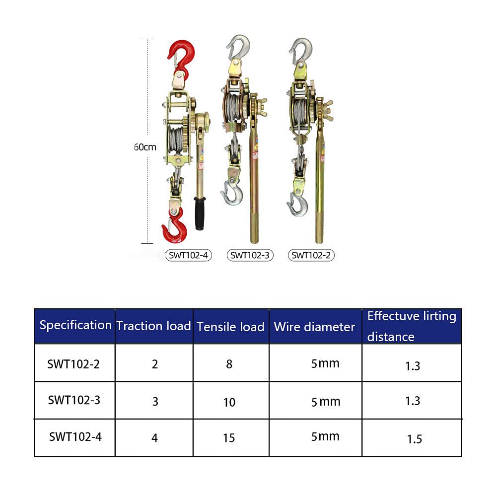 Handseilwinde Seilzug mit 2 Ratschen Drahtseil Ratsche Handwinde Handseilzug Gurtwinde Hand Power Puller FüR Wohnwagen, 2 Haken Design, Material Aus Legiertem Stahl