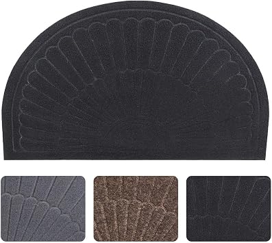 Linfevisi Black Half Circle Door Mat Indoor Entrance Welcome Mats for Front Door Small Half Round Doormat Outdoor Rubber Back Half Moon Entryway Mats Non Slip Rug for Entry Patio 18x30 Inch