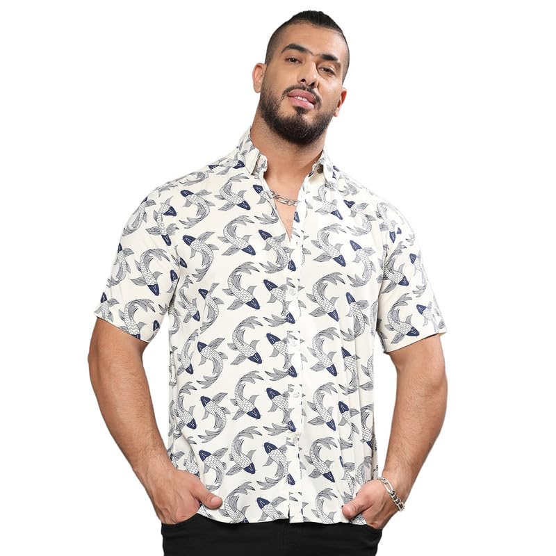Image of Instafab Plus Men's Shirt for Casual Wear | Spread Collar | Short Sleeve | Button Closure | Plus-Size Fit | Cotton Shirt Crafted with Comfort Fit for Everyday Wear