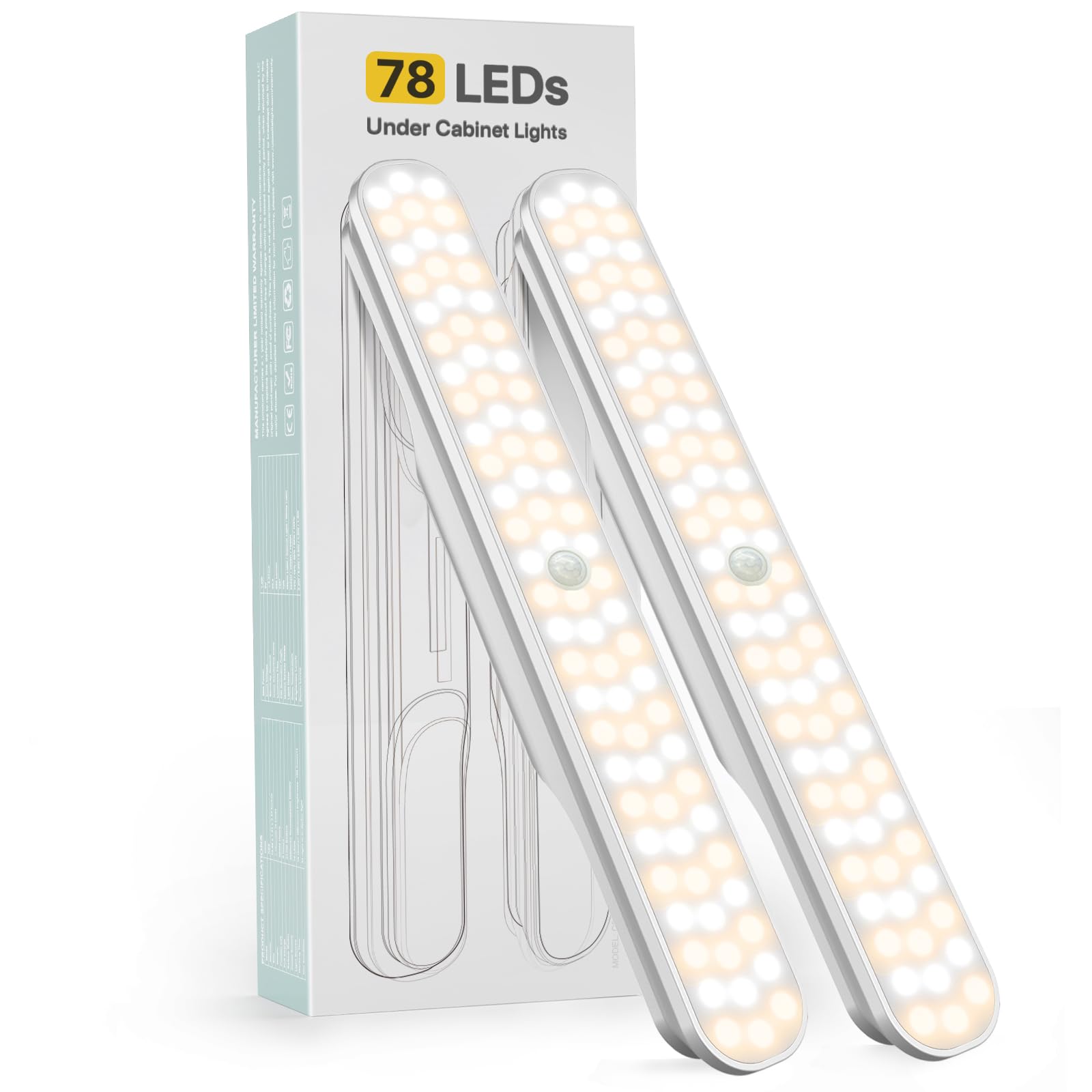 Rossetta Under Cabinet Lights, 78 LED Lights Battery Operated Motion Sensor Light Indoor, Wireless Rechargeable Dimmable Closet Lights Under Cabinet Lighting for Kitchen Closet Stairs Hallway