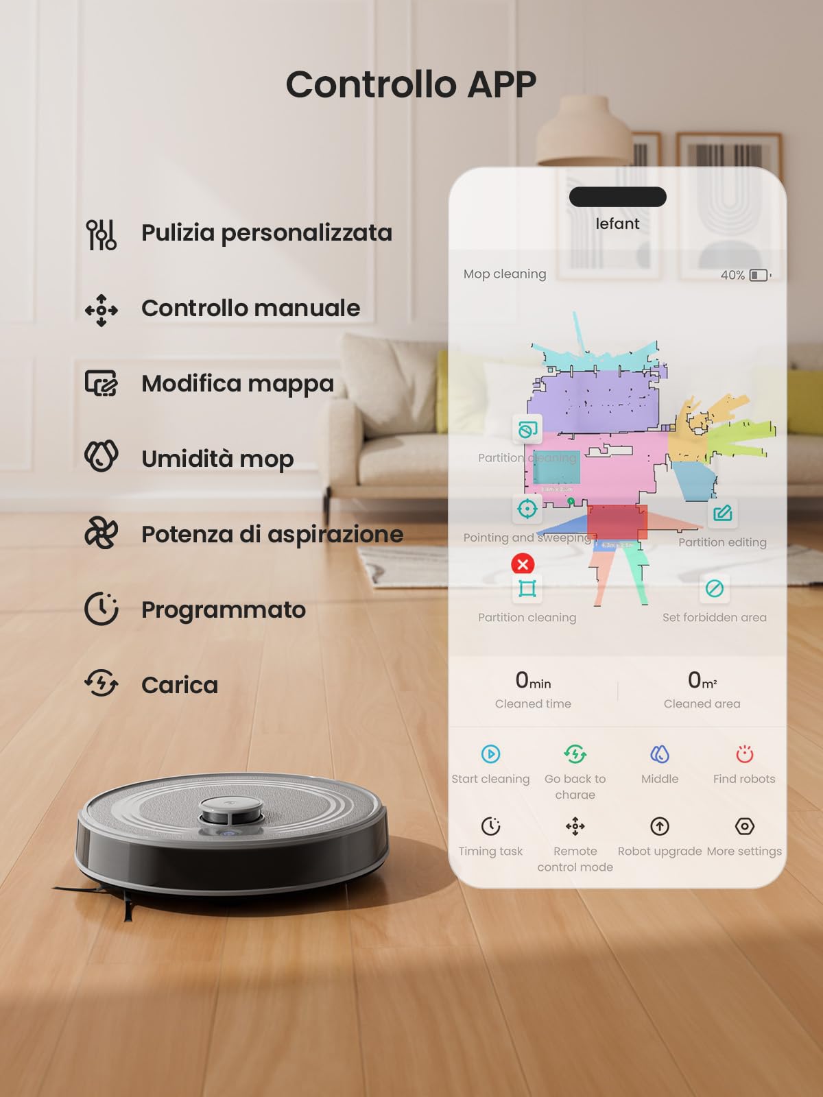 Lefant M2 Robot Aspirapolvere Lavapavimenti con Mappatura Laser dToF 2 in 1, 6000Pa, Navigazione Intelligente PSD Anti-Ostacoli, 160 Min,Controllo APP/Alexa, Ideale per Peli Animali, Grigio