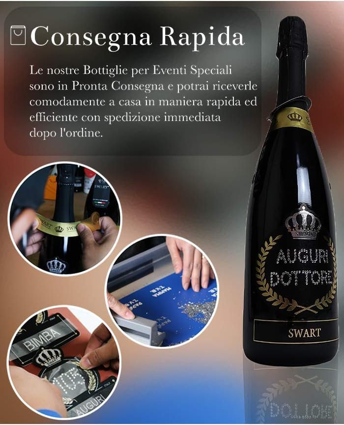 Bottiglia per Festa di Laurea - Bottiglia regalo spumante italiano 0,75L Auguri Dott.ssa in autentici cristalli (Auguri Dott.ssa)