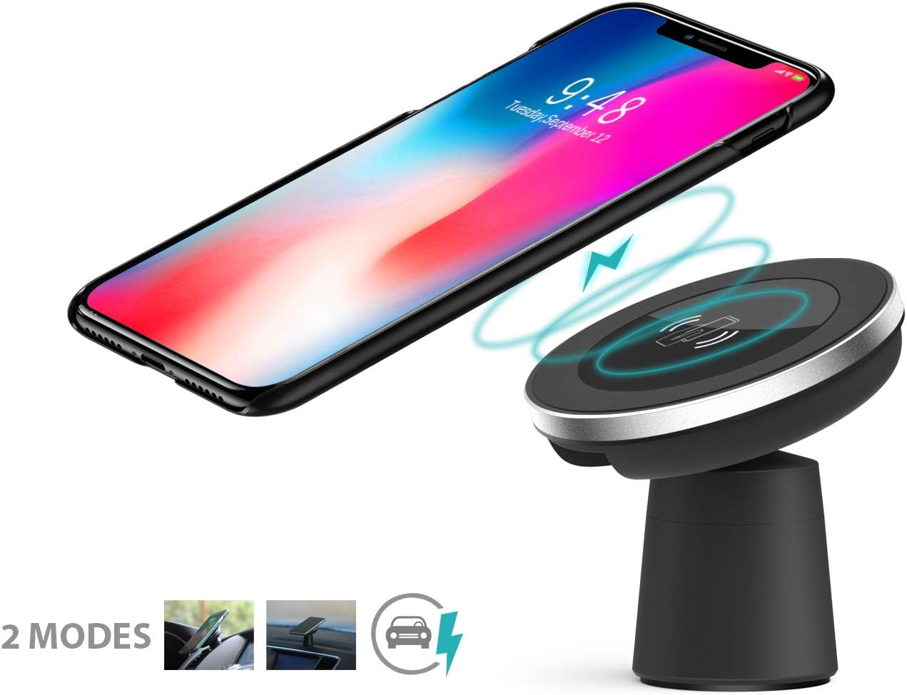Bamkoo Wireless Car Charger, Magnetic Vehicle Mount Phone Holder Air Vent With iPhone 11/11 Pro/11 Pro Max/Xs/XS Max/XR/X/8/8 Plus Samsung Galaxy Note 10/S10e/S10/S10+/S9/S9+ All Qi-Enabled Devices