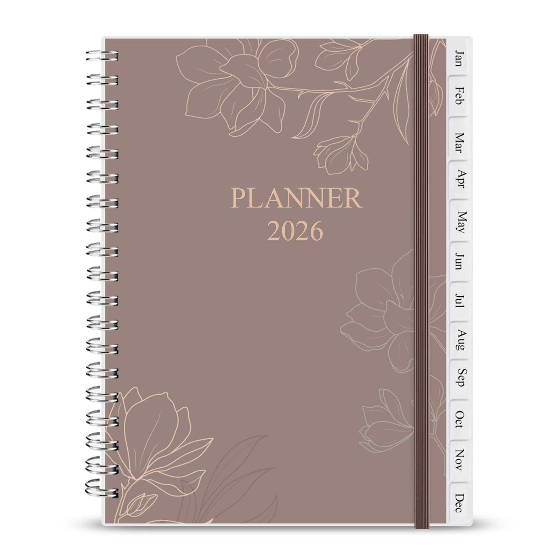 2026 Planner - Weekly & Monthly Planner Runs from Jan 2026 to Dec 2026, 7" x 10", 12 Monthly Tabs, Inner Pocket, 2026 weekly planner spiral bound Flexible Cover, Brown