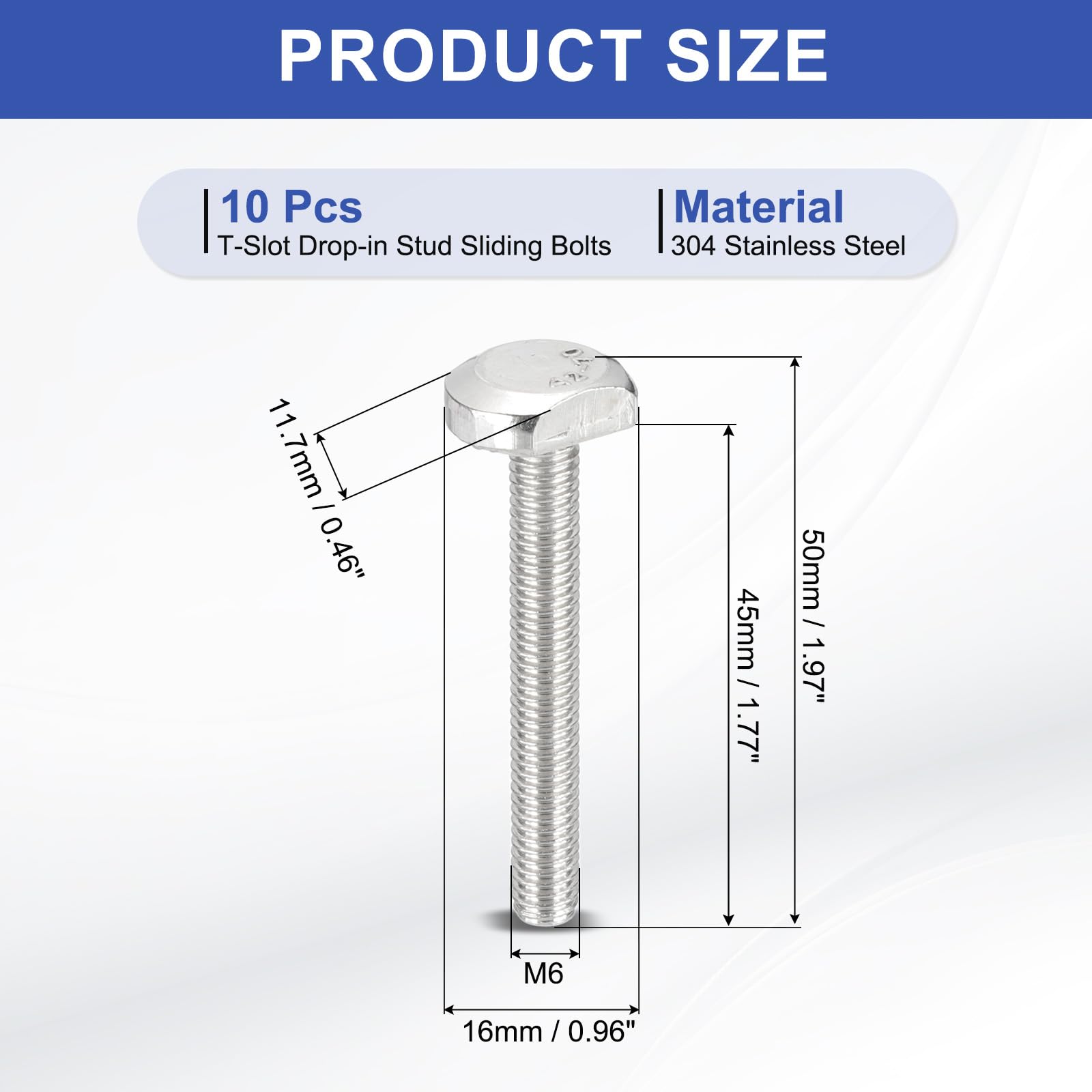 PATIKIL M6 x 45 mm T Slot Bolts - Image 2