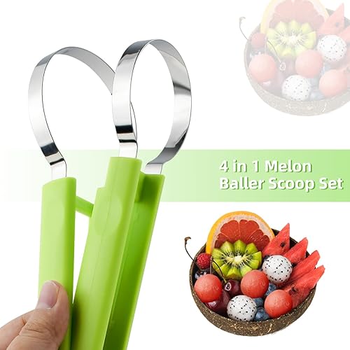 Miniatura 6 de yuntop Kit de cuchillos 4 en 1 para tallar frutas, juego profesional de cuchara de melón de acero inoxidable, cuchara Baller de melón de doble cara,