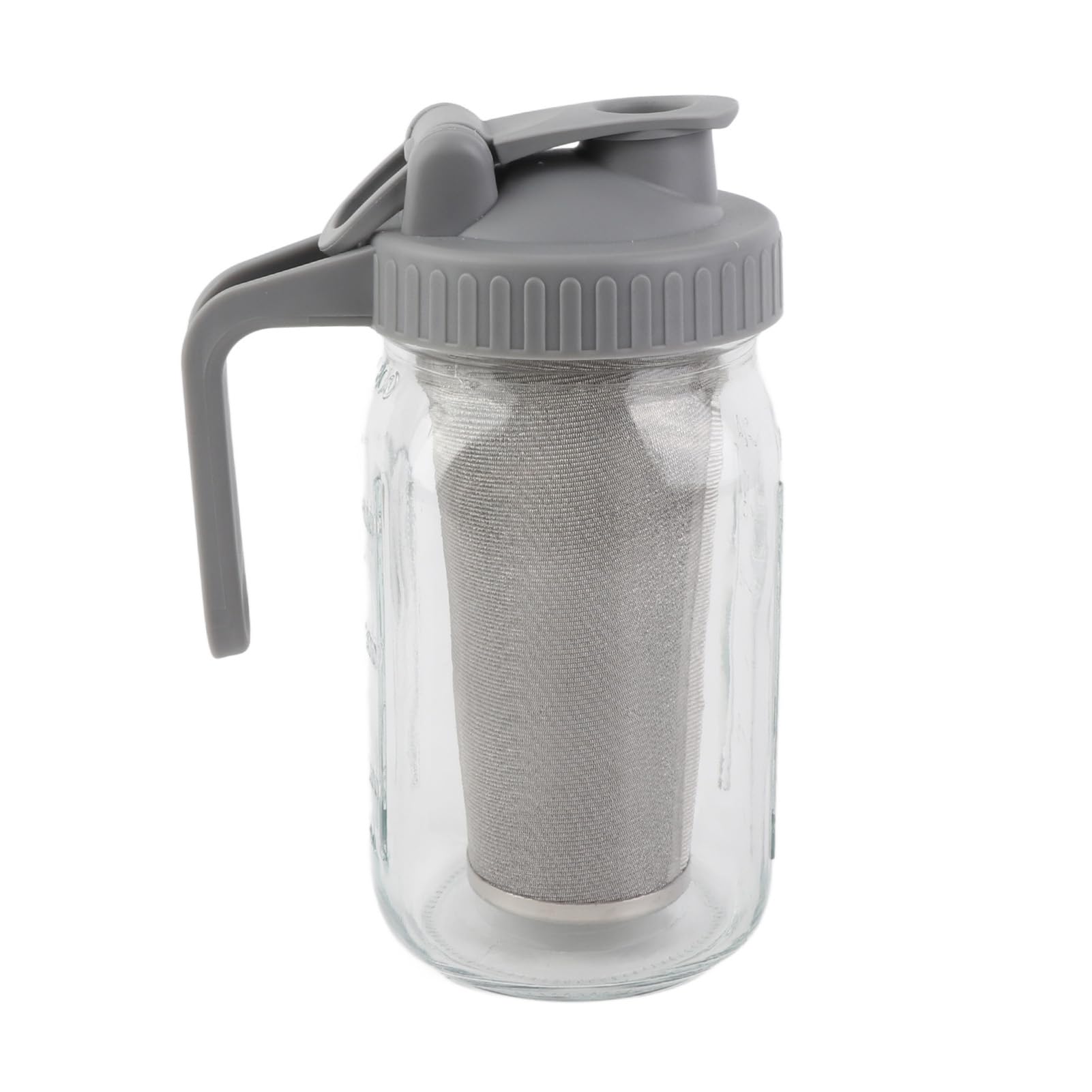 Jarra de cristal con tapa para conservas, 1 cuarto (32 o-z/1 l), jarra de agua a prueba de fugas con boca ancha y tapa de filtro, jarra de cerveza fría para agua, zumo, leche, té, café helado y