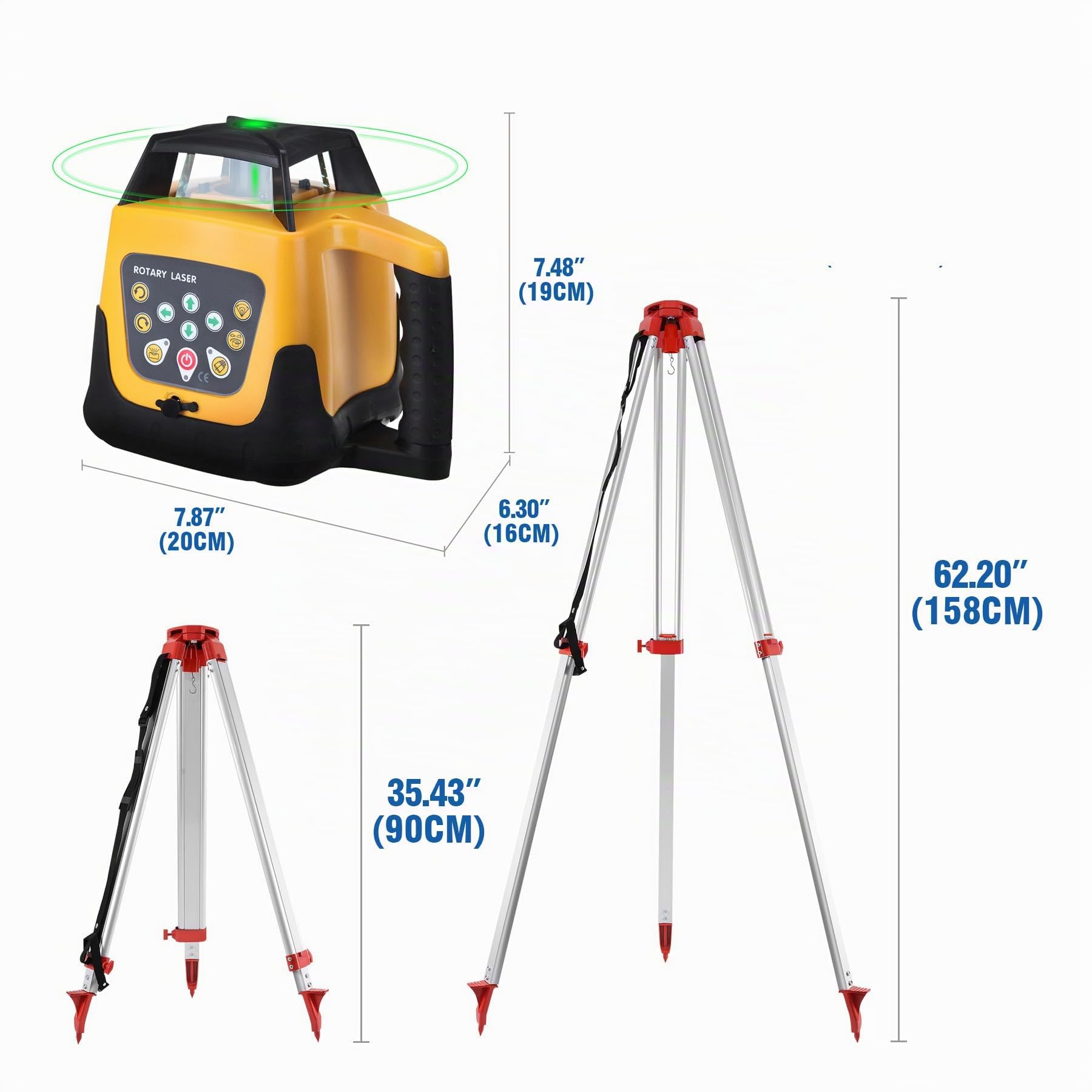 Niveau Laser Rotatif Kit de nivellement laser vert, faisceau vert de 500 m, nivellement laser rotatif automatique à 360° pour la construction, avec télécommande et mallette en aluminium