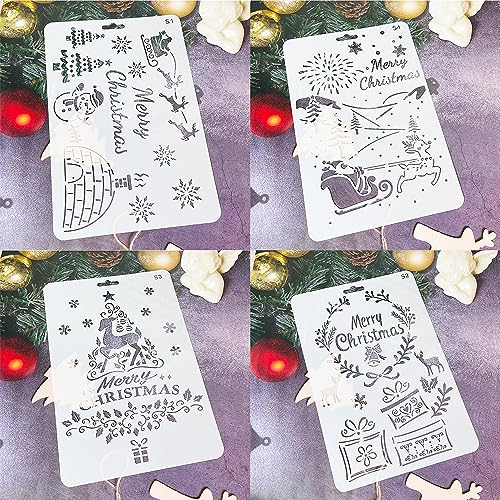ONEBO 8 Pieces Christmas Drawing Stencils, Plastic Painting Stencils, Reusable Drawing Templates, for Scrapbooking Painting - Image 3