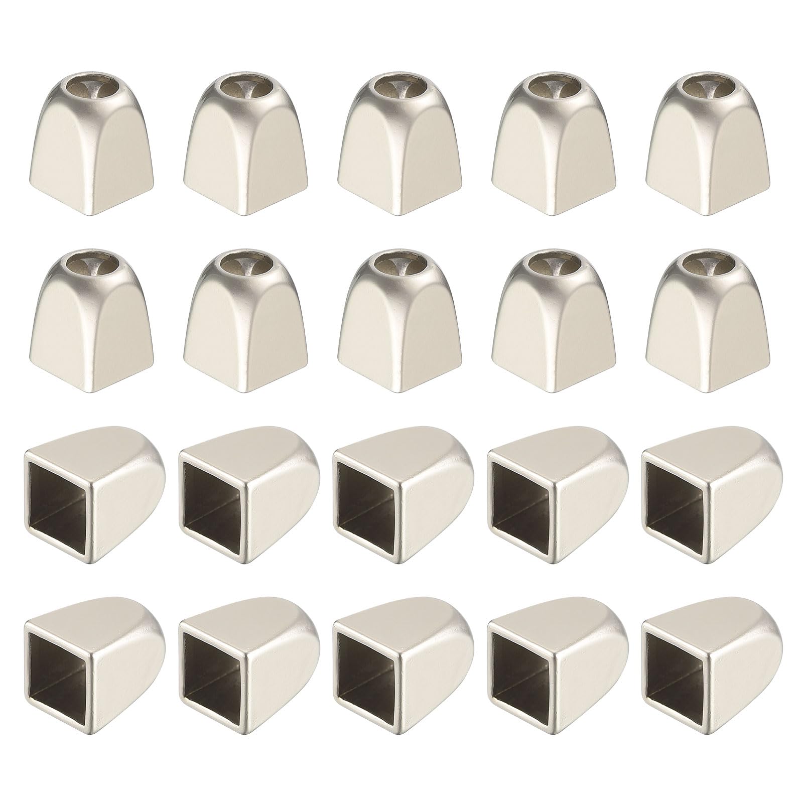 sourcing map 30Pcs Metal Bell Stopper, 4mm Square Cord Ends Lock Rope Fastener End Stoppers for Drawstring Lanyard Backpack Bag DIY, Silver White