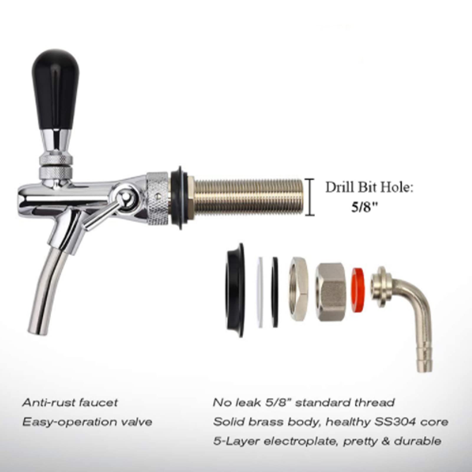 150mm Birra Rubinetto Estensione,Bar Rubinetto Birra Chiusura Distributore,Birra Birra Rubinetto G5/8 Tubo di Prolunga per Fusto Regolabile Distributore Birra Rubinetto Home Brewing