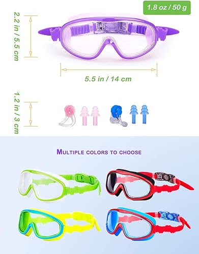 Miniatura 9 de KAILIMENG Gafas de natación para niños, paquete de 2 gafas de natación para edades de 3 a 15 años, antivaho y anti-rayos UV Cear de visión amplia