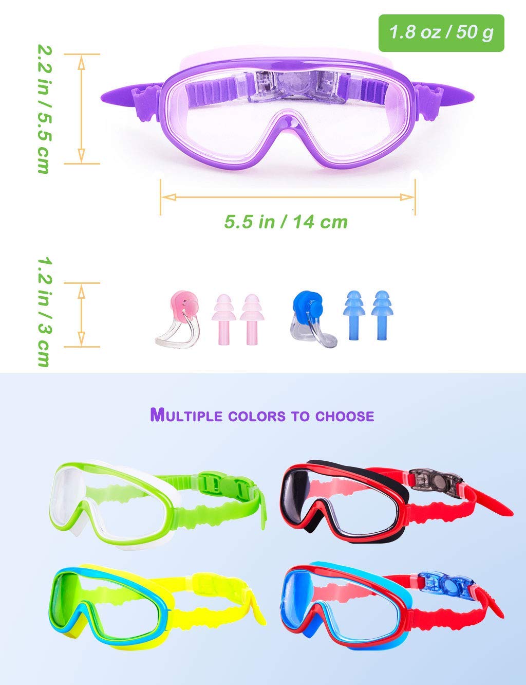 KAILIMENG Okulary do pływania dla dzieci i wczesnych nastolatków, przeciwmgielne, wodoodporne i chroniące przed promieniowaniem UV, okulary do pływania dla dzieci, okulary do pływania z klipsami do