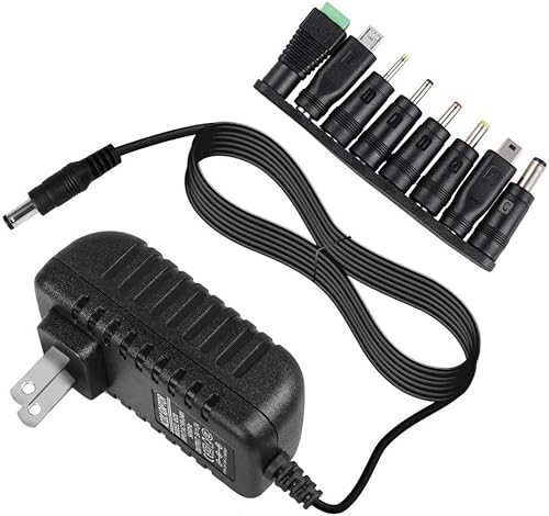 Cargador universal de cable de alimentación de CA CC 5 V 1A 2A2000 mA con 8 puntas de enchufe variables (incluye conector de conmutación de 0.217 in