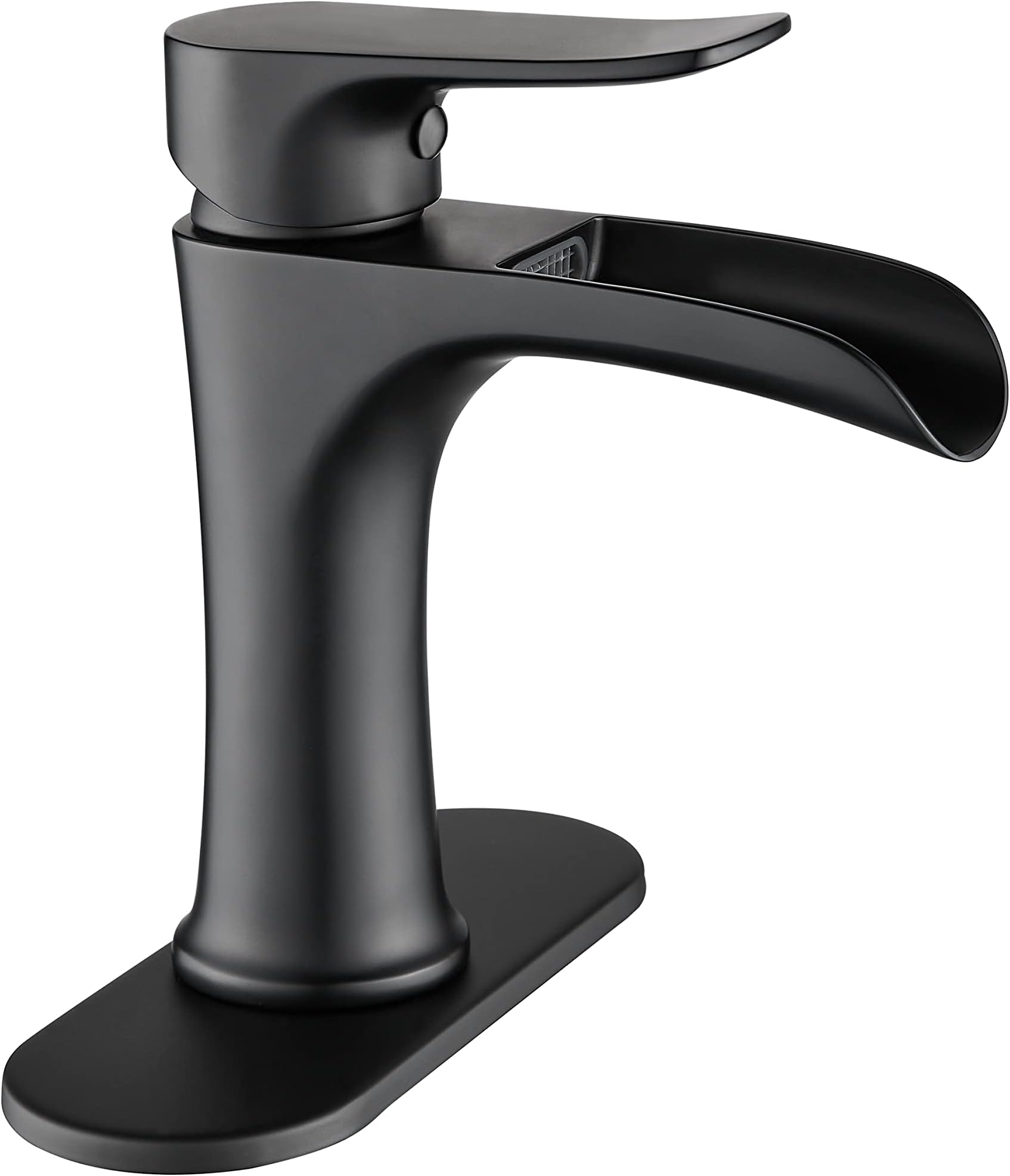 Yundoom Matte Black Bathroom Faucet,Bathroom Sink Faucet,Waterfall Bathroom Faucet,Single Hole Or 3 Hole Bathroom Faucet with 4 Inch Deck Plate,Farmhouse Rv Brass Bathroom Faucet,Grifo De BañO