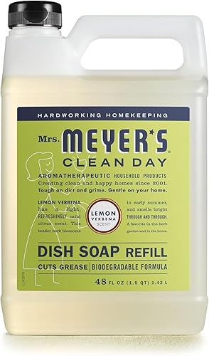 MRS. MEYER'S CLEAN DAY Liquid Dish Soap Refill, Biodegradable Formula, Lemon Verbena (48 Fl Oz (Pack of 1)) - Lemon Verbena - 48 Fl Oz (Pack of 1)