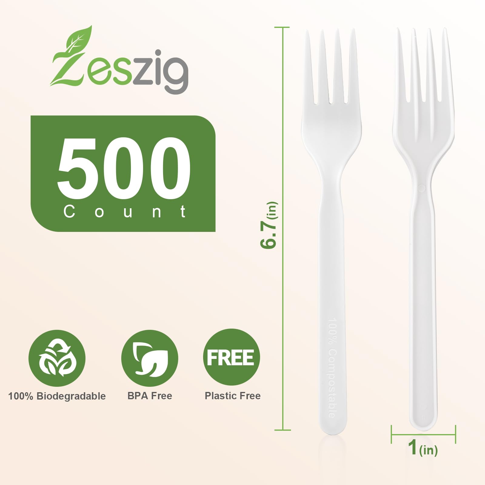 100% Compostable Forks 500 Pack, 6.7" Heavy Duty Plant-Based CPLA Utensils, BPI Certified Biodegradable Disposable Plastic Forks Alternative, Heat Resistant 212°F Flatware for Parties & Camping — Amazon image 2
