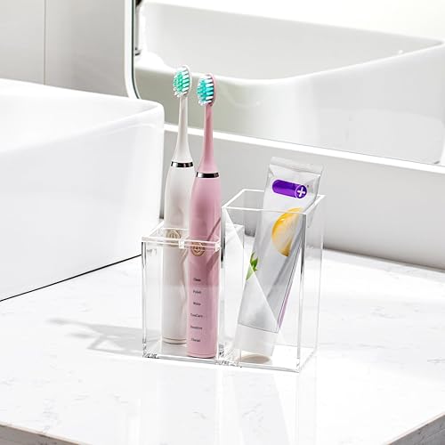 Miniatura 5 de Soporte pequeño para cepillos de dientes para baño, almacenamiento de brochas de maquillaje, 5 ranuras de acrílico transparente, accesorios de baño,