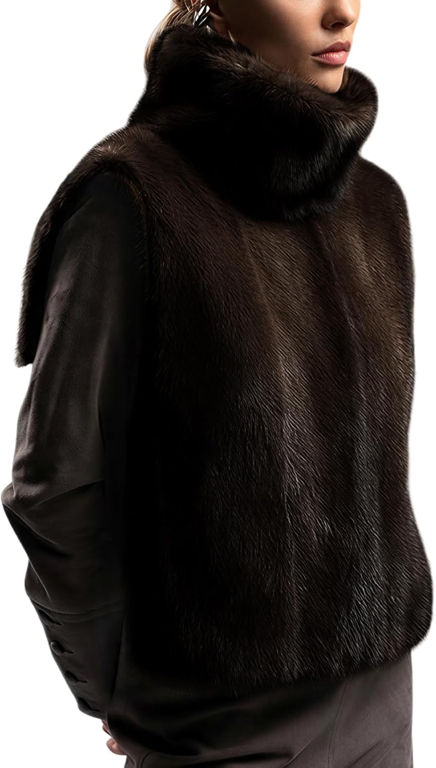 Yimoon Faux Fur Vest for Women Fuzzy Turtleneck Sleeveless Pullover Shawl Winter Warm Vest Top Outwear