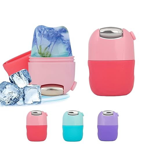 SYMFLOOR Rodillo de hielo 2 en 1 para cara y ojos, mini rodillo facial de silicona de belleza, soporte de hielo para aliviar la hinchazón facial,