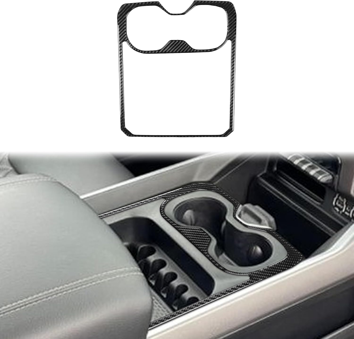 Car Center Console Cup Holder Panel Type-A Decals Carbon Fiber Accessories Protections Stickers Compatible with Dodge RAM 1500/2500/3500 2019 2020 2021 2022 2023 Crew Cab