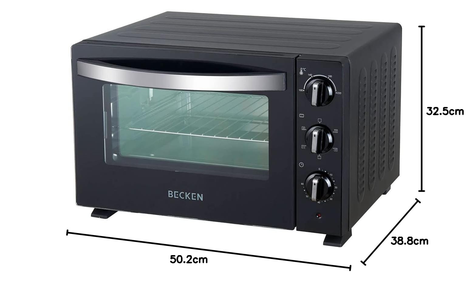 Becken - Horno Eléctrico de Sobremesa, Capacidad 30L, 1500W, Temporizador 60 Min, Negro