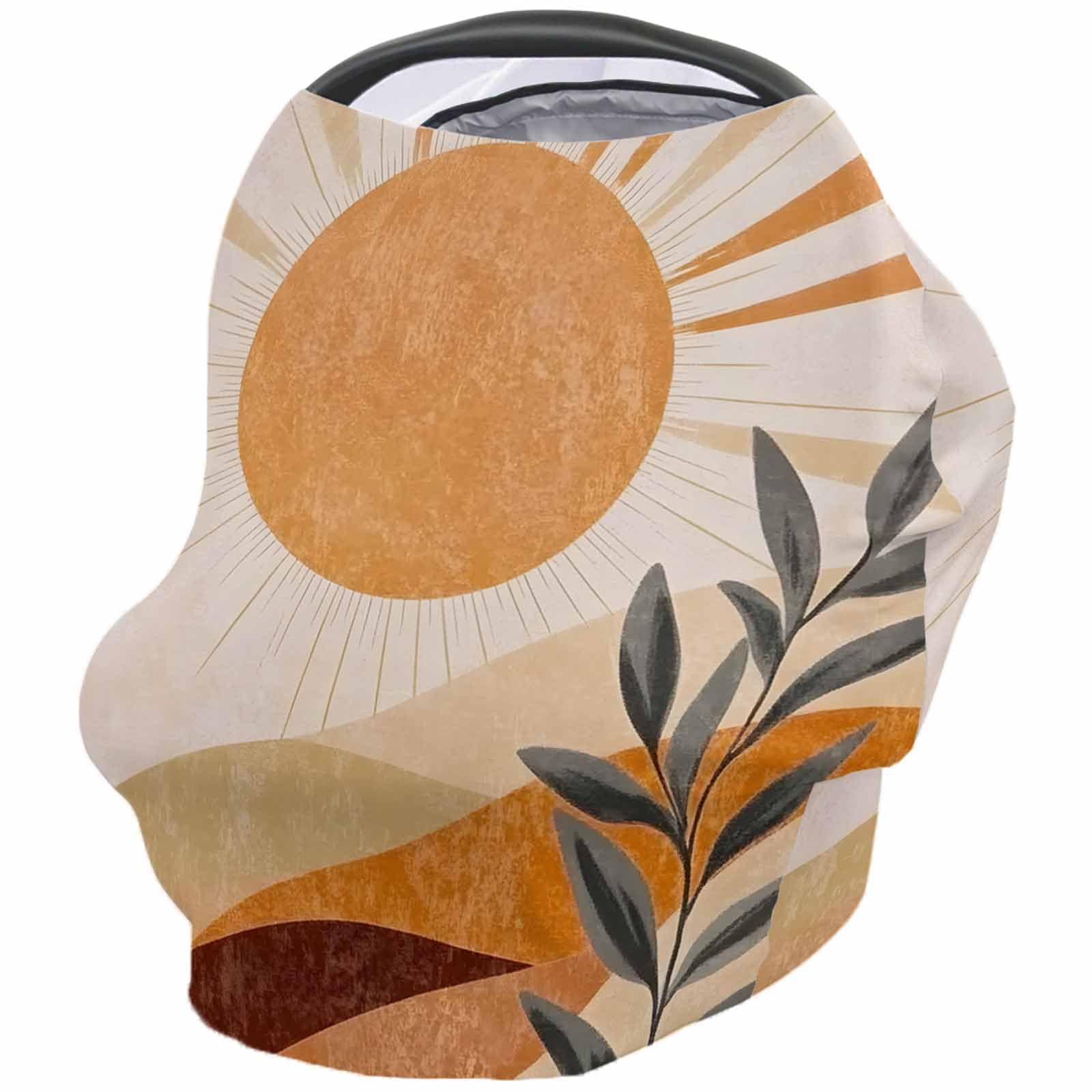 Abstract Sun Plants Retro Style Nursing Cover for Breastfeeding Scarf, Orange Boho Baby Car Covers Super Soft Multi Use for Canopy Shopping Cart Cover Blanket Stroller Cover