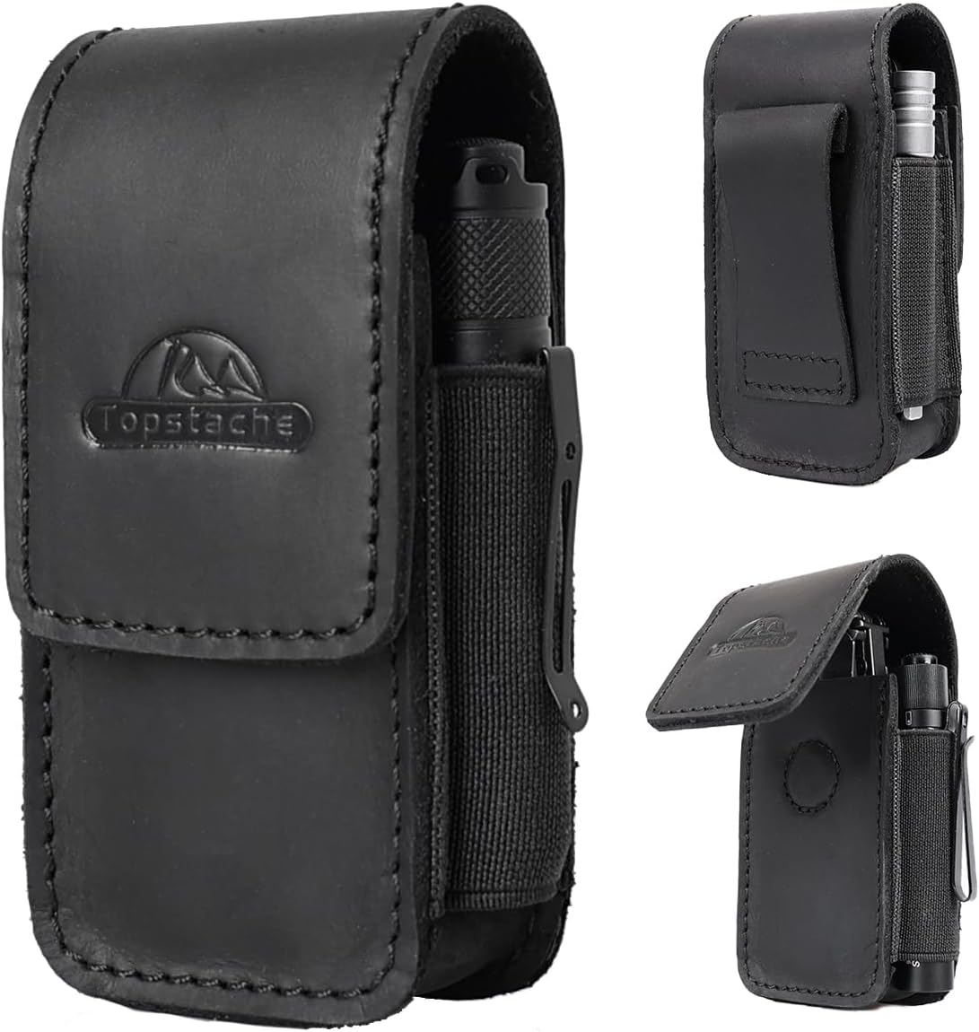 Topstache Leather Multitool Sheath for Belt - Multitool Holster for Belt - Leather Multitool Pouch Fits Folding Tool - Magnetic Closure EDC Belt Organizer - EDC Belt Pouch - Multitool Holder, Black