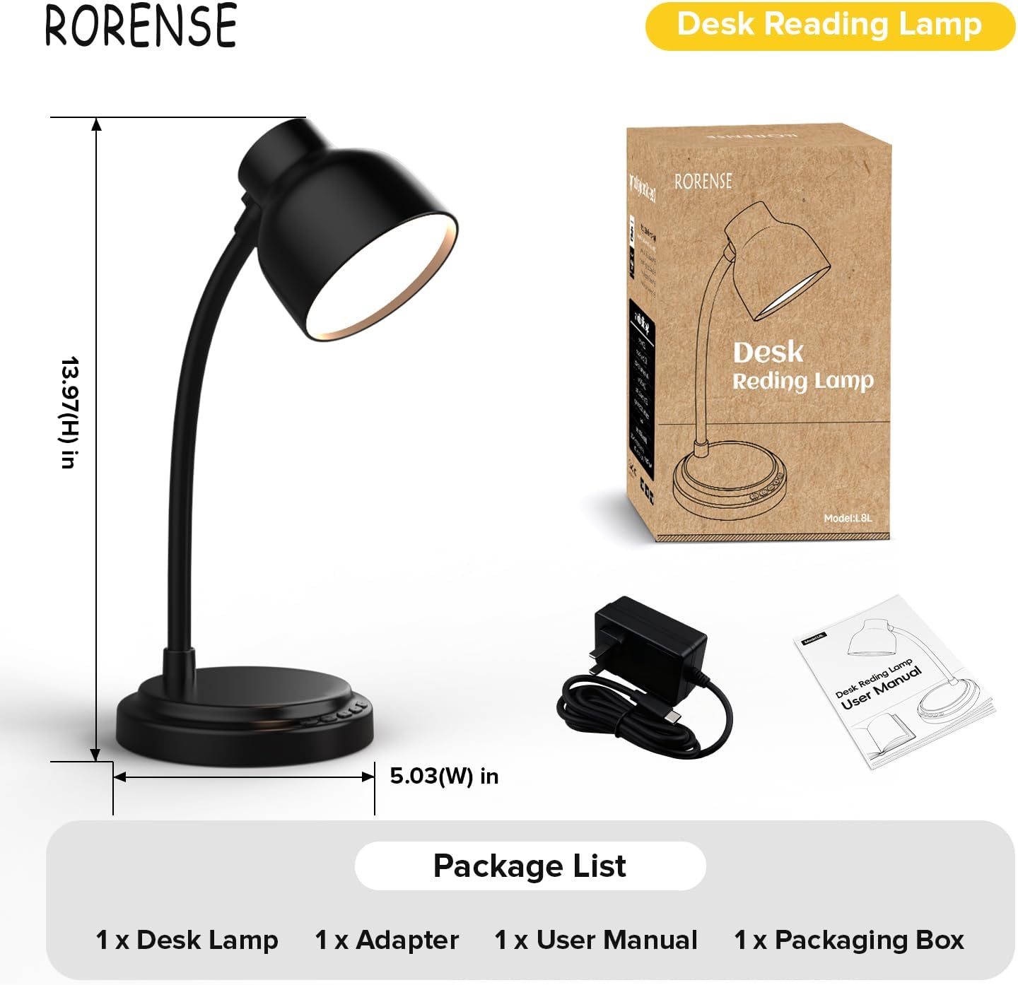LED Desk Lamp With 96 LEDs,High lumens Table lamp,Desk Lamp for Office Home,4 Brightness Dimmable Flexible Table Lamp,Reading Light with a Timer Function for Bedside, Office, and Study Desk Use(Black)