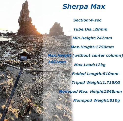 Fotopro Sherpa Max 69Inch Camera Tripod Lightweight Carbon Fiber Travel Vlog Compact Tripod Portable Monopod With Double Panoramic Ball Head Quick Release Plate For Dslr Cameras,Carry Bag(Black) #TOP1