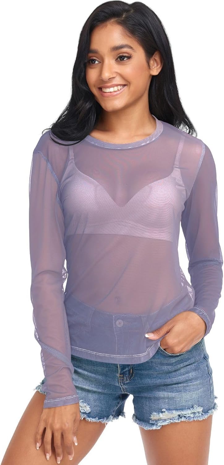 Black Red Gradient Long Sleeve Sheer Blouse See Through