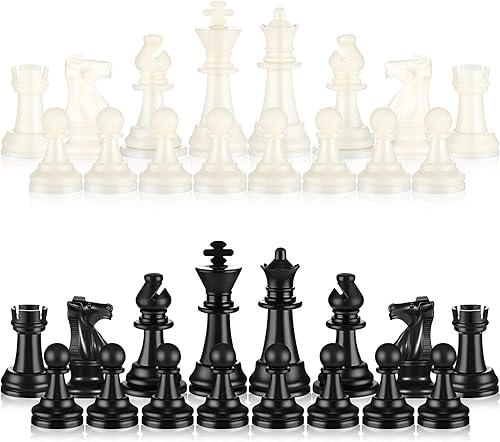 Miniatura 6 de Juego de ajedrez de plástico de 32 piezas de ajedrez para reemplazo de piezas faltantes, peón de 3.740 in/3. 7 pulgadas de altura del rey con bolsa