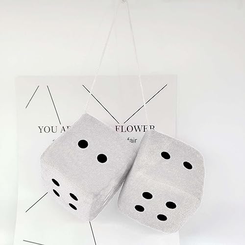 Miniatura 6 de Par de dados de felpa blancos peludos de 2.75 pulgadas clásico vintage dados nostálgicos de los años 80 para espejo para espejos interiores de