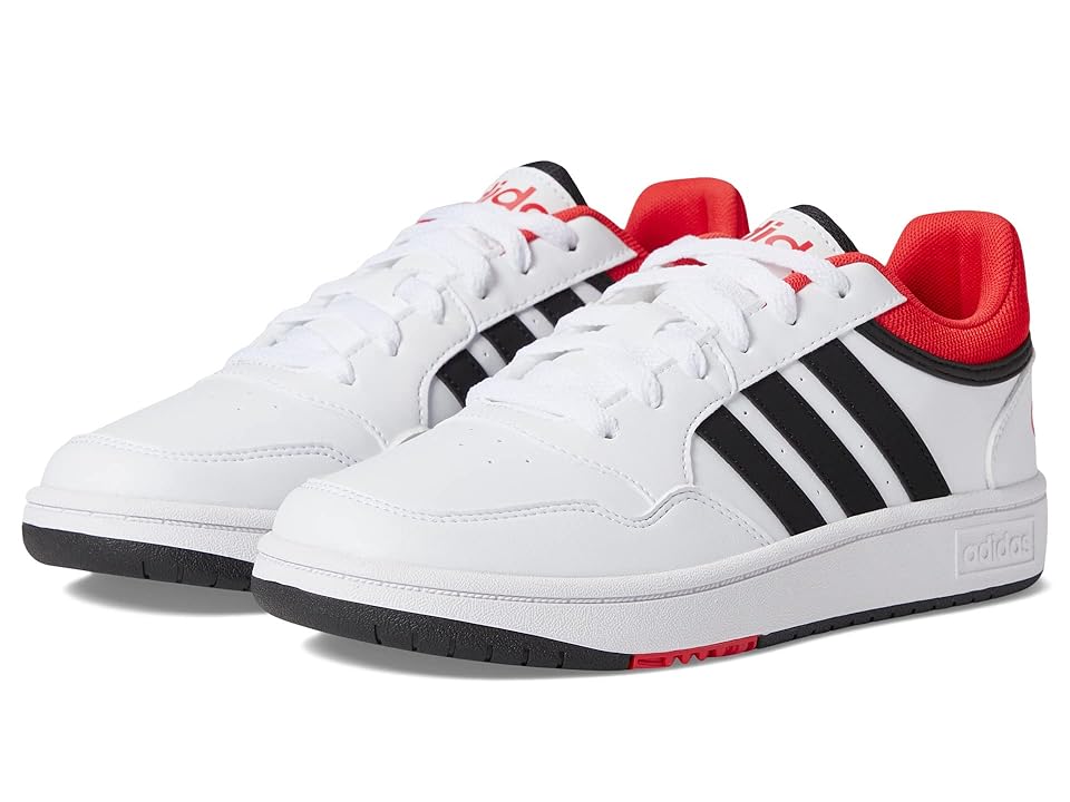 adidas Kids Hoops (Little Kid/Big Kid) (White/Black/Bright Red) Boy's Shoes INTERNATIONAL SHIPPING