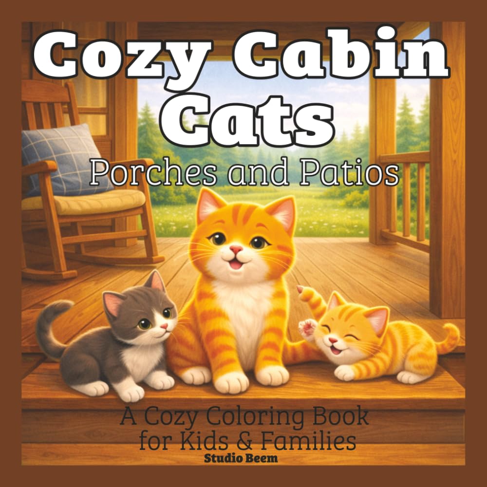Cozy Cabin Cats — Cozy Porches and Patios — A Coloring Book: A Cute and Relaxing Coloring Book Featuring Cozy Porch Scenes, Peaceful Patios, and Adorable Cats Enjoying Outdoor Moments