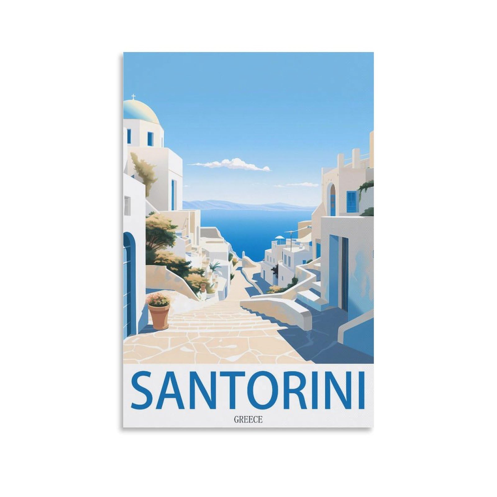 Ndoud Unframe-Style Santorini Greece Vintage Travel Poster Church 08X12inch(20X30cm) Wall Art Picture Print Canvas Painting For Living Room Home Decor
