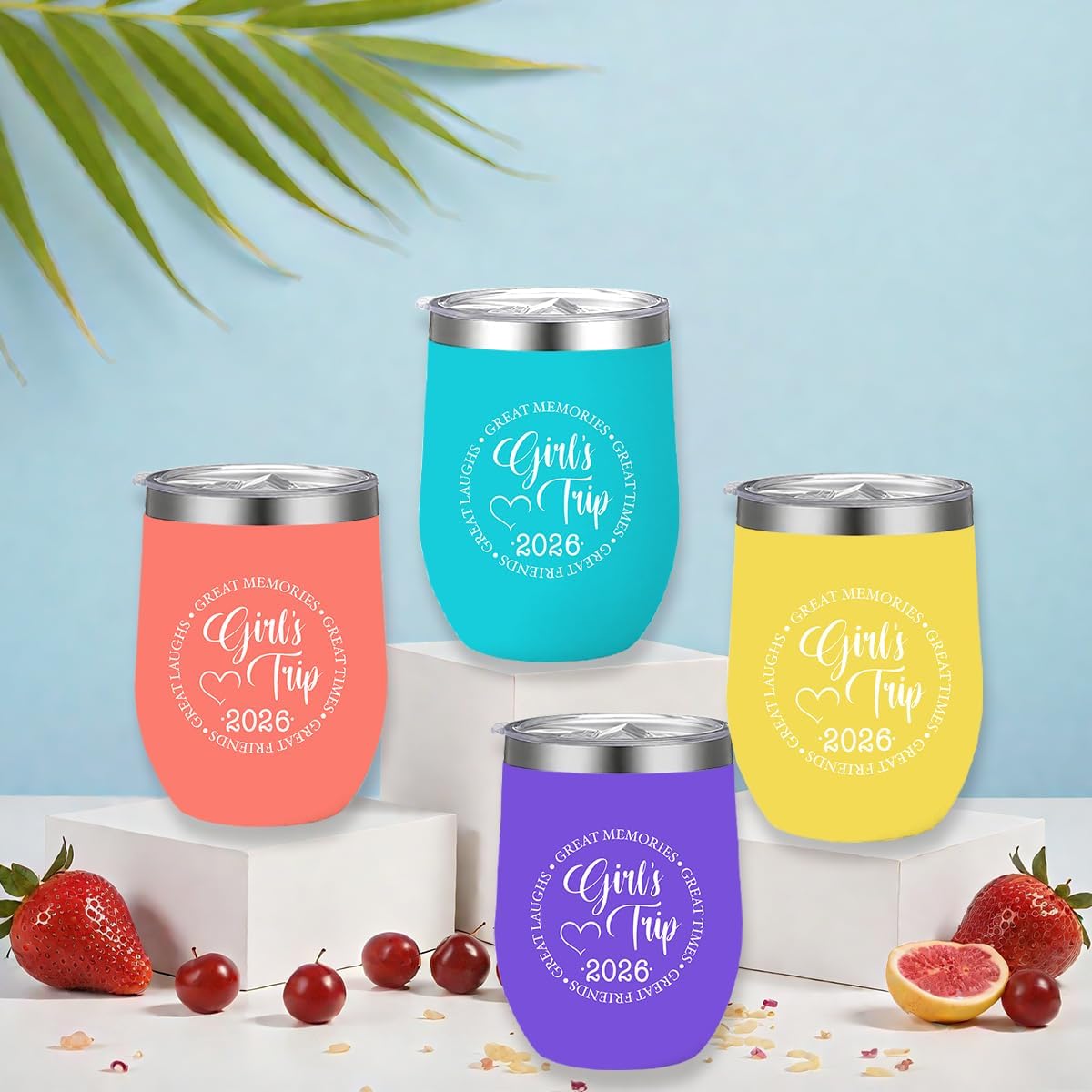 4 Pcs Girls Trip Wine Tumbler Cups for Women Girls Trip Gifts Favors Travel Gifts for Women Friend Sister Friendship Vacation Organization Bachelorette Party 12 oz Stainless Steel Coffee Thermos