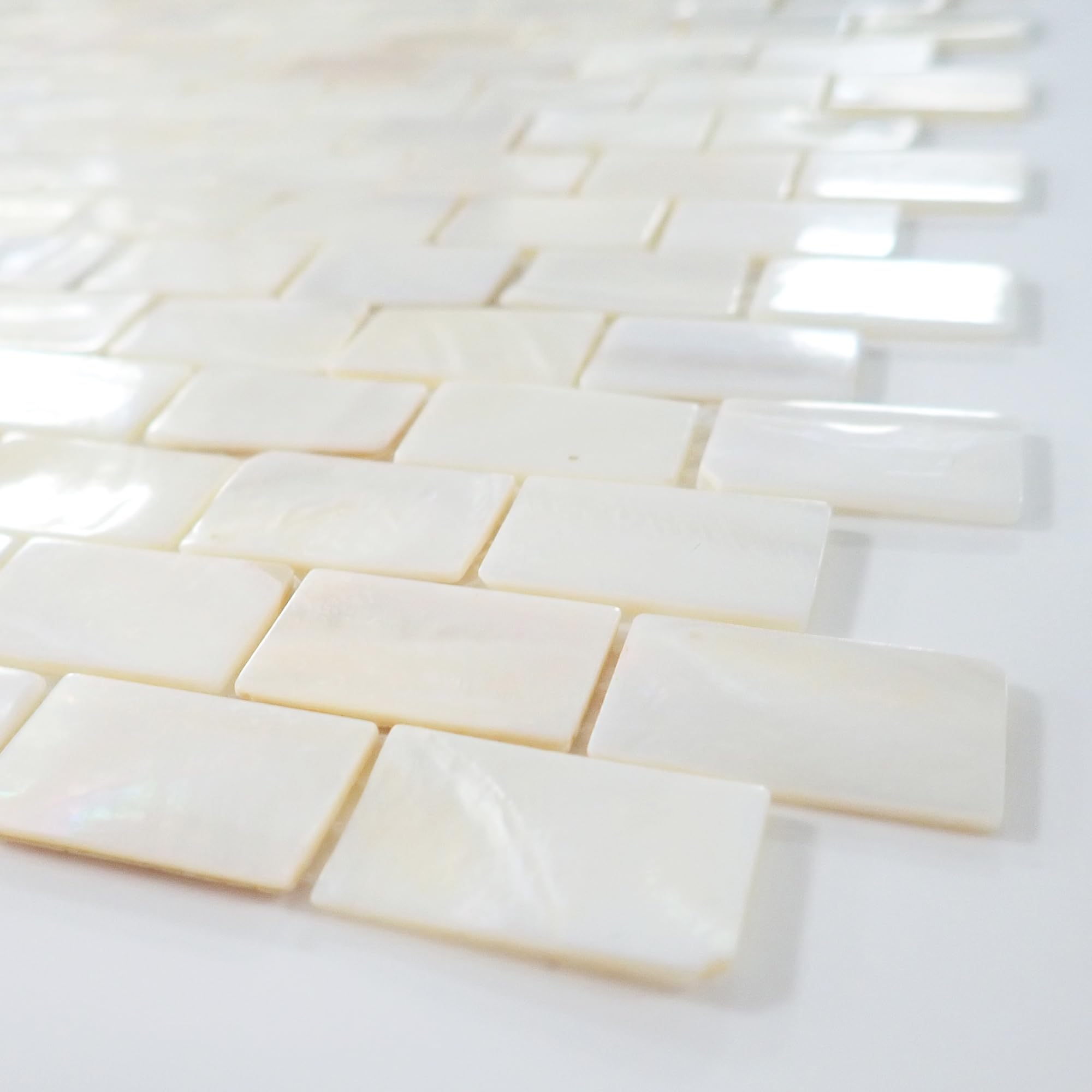 Incudo White Mother of Pearl Brick Mosaic Tile - 285x300mm, Mesh Backing - Image 2