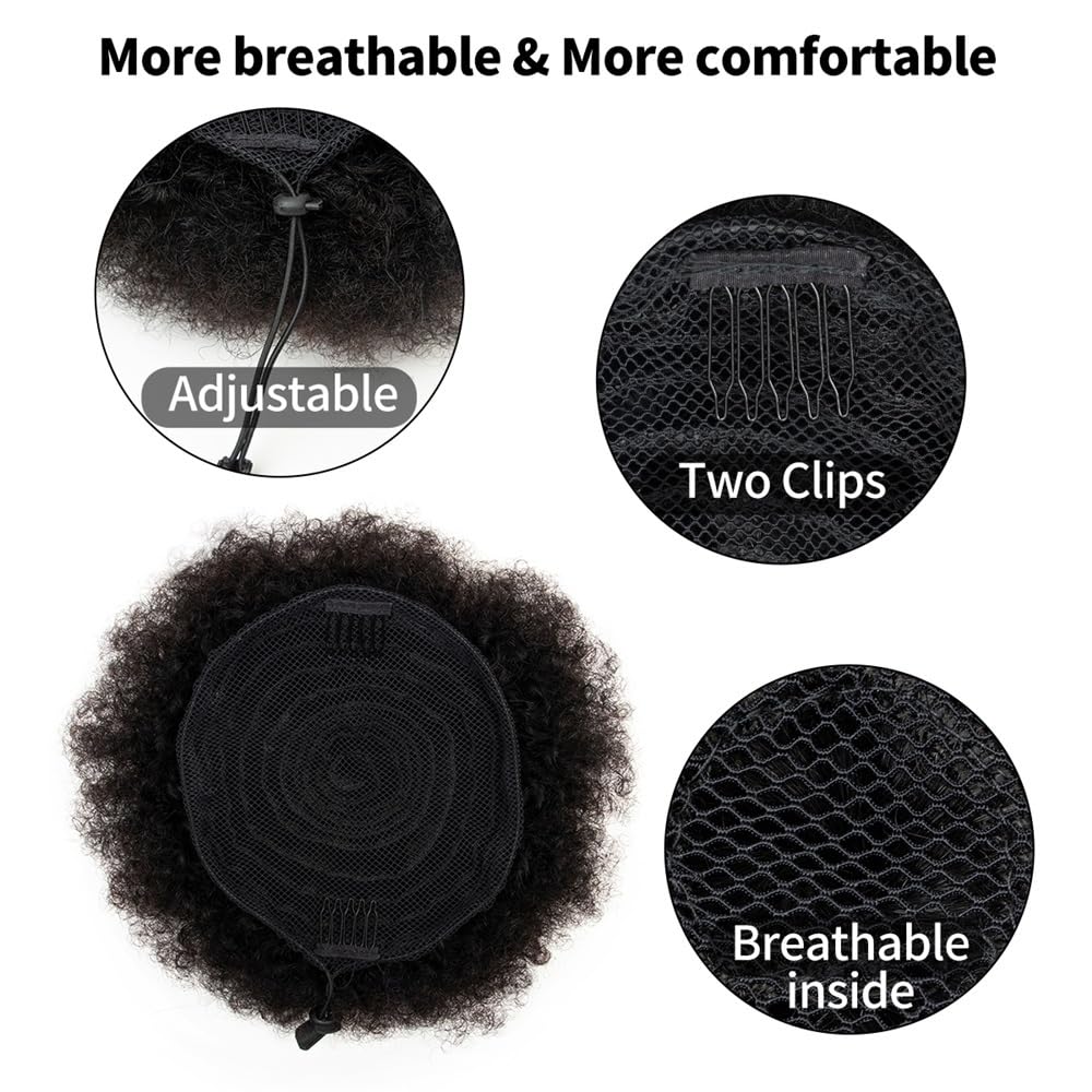 sztuczne włosy kok Afro Puff Bun Hair Piece 4 6 8 cali Kinky Curly Human Hair Drawstring Ponytail Hair Extensions Akcesoria do włosów(6Inches)