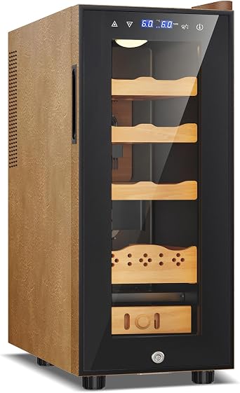 35L Upgraded Electric Humidor with Leather, 250 Counts Large Capacity,Thermostatic Electric Cooler Cabinet with Digital LED Screen, Safety Lock,Smart Humidity & Temp Control