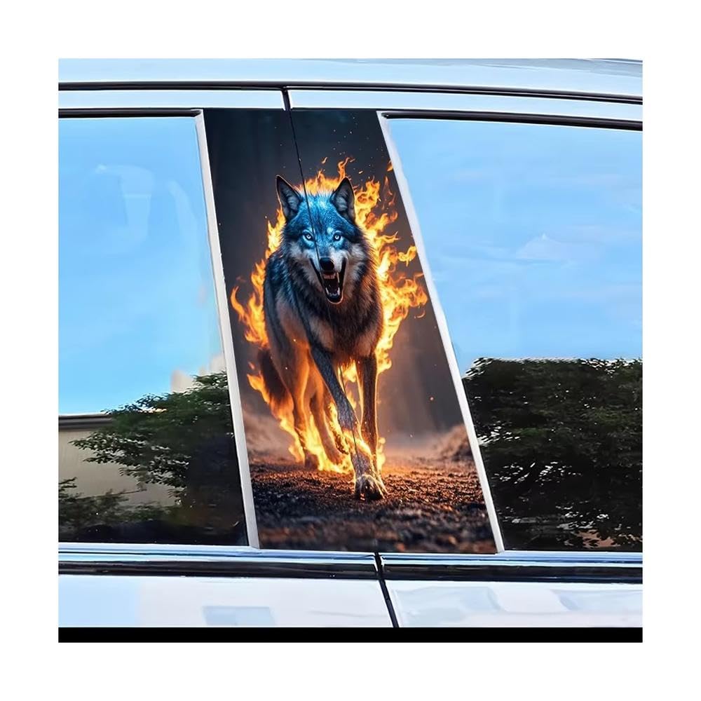 Bertdcx One Color 2Pcs Car Center Pillar Protection Stickers Flame Wolf Pattern Scratch Resistant Film Auto Parts