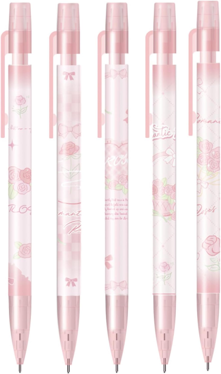 MOZXIRZ 5Pcs Cute Pink Mechanical Pencils 0.5mm Cartoon Rose Mechanical Pencil Kawaii Pencils School Pencil for Students Girls Boys Women Office School Suppies (5Pcs Pink Rose)