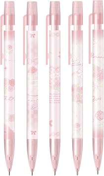 MOZXIRZ 5Pcs Cute Mechanical Pencils 0.7mm Cartoon Capybara Mechanical Pencil Kawaii Soft Grip Pencils School Pencil for Students Girls Boys Women Office School Suppies 5Pcs Pink Rose-0.7mm