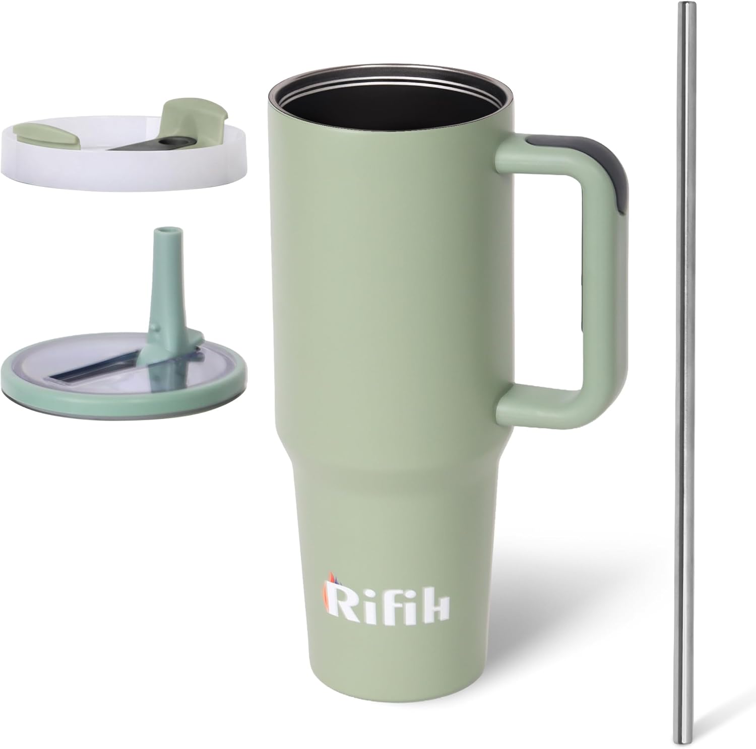 Cup with Lid and Straw, Tumbler with Handle, Travel Mugs, Stainless Steel Cup, Insulated Water Bottle, Insulated Travel Coffee Mugs, Cup with Straw, Coffee Mugs with Lids (NAVY GREEN, 40 OZ)