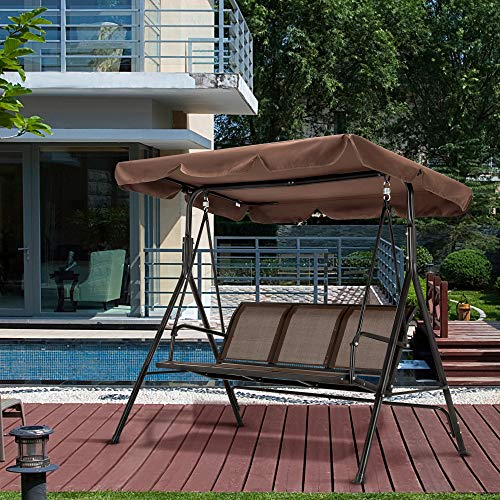 image for Mcombo Outdoor Patio Canopy Swing Chair 3-Person, Steel Frame Textilen